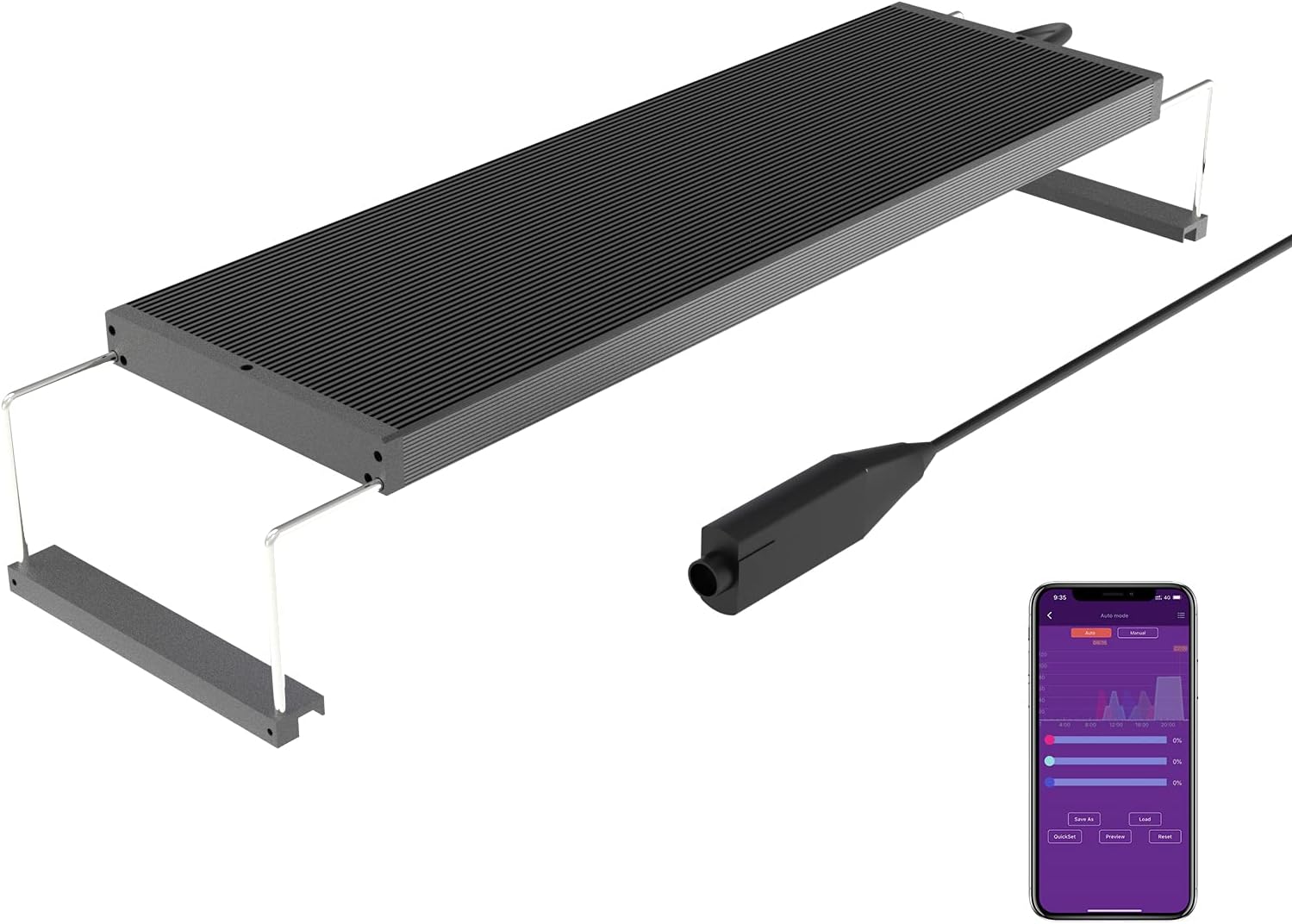 Rampe LED RGB plein spectre Chihiros WRGB II 45 au-dessus d'un aquarium planté