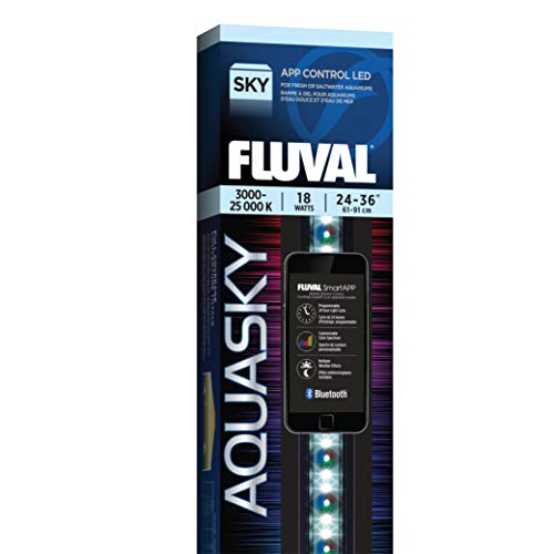Rampe LED RGB Bluetooth Fluval Aquasky 2.0 au-dessus d'un aquarium communautaire
