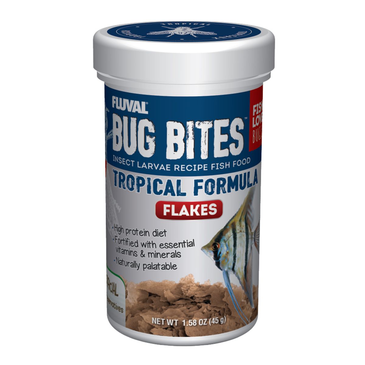 Boîte de nourriture en flocons pour poissons Fluval Bug Bites Tropical Formula