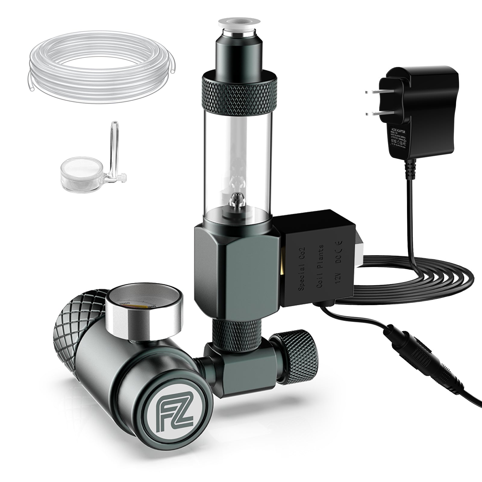Kit régulateur de CO2 compact pour aquarium FZONE avec électrovanne, compte-bulles et diffuseur
